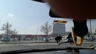 Hot blonde suck her boss's dick in a public parking-Car blowjob