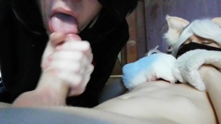 Blowjob to my cute neko femboy with cumshot