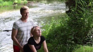 A slut Girl in Beautiful Nature has her Mouth Full of Sperm and is Hap...