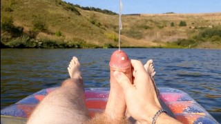 Russian boy swimming on the lake humiliates and smacks a virtual fag