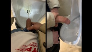 Jerk off a guy's dick in a public toilet. risky