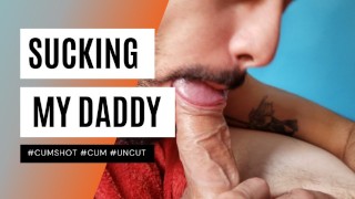 SUCKING MY HUSBAND'S UNCUT DICK UNTIL HE CUM