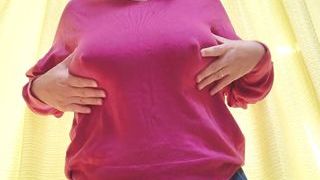 A married woman who masturbates standing nipples while getting excited...