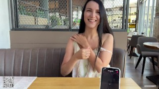 Eva cumming hard in public restaurant thru with Lovense Ferri remote c...