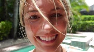 18 Year Old College Freshman Gives Her Friend a Blowjob in the Pool!