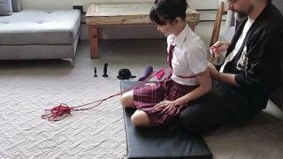 Schoolgirls in bondage - tiny 18 yo teen enjoys a calming shibari sess...