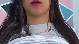 Naughty college girl touches her rich tits